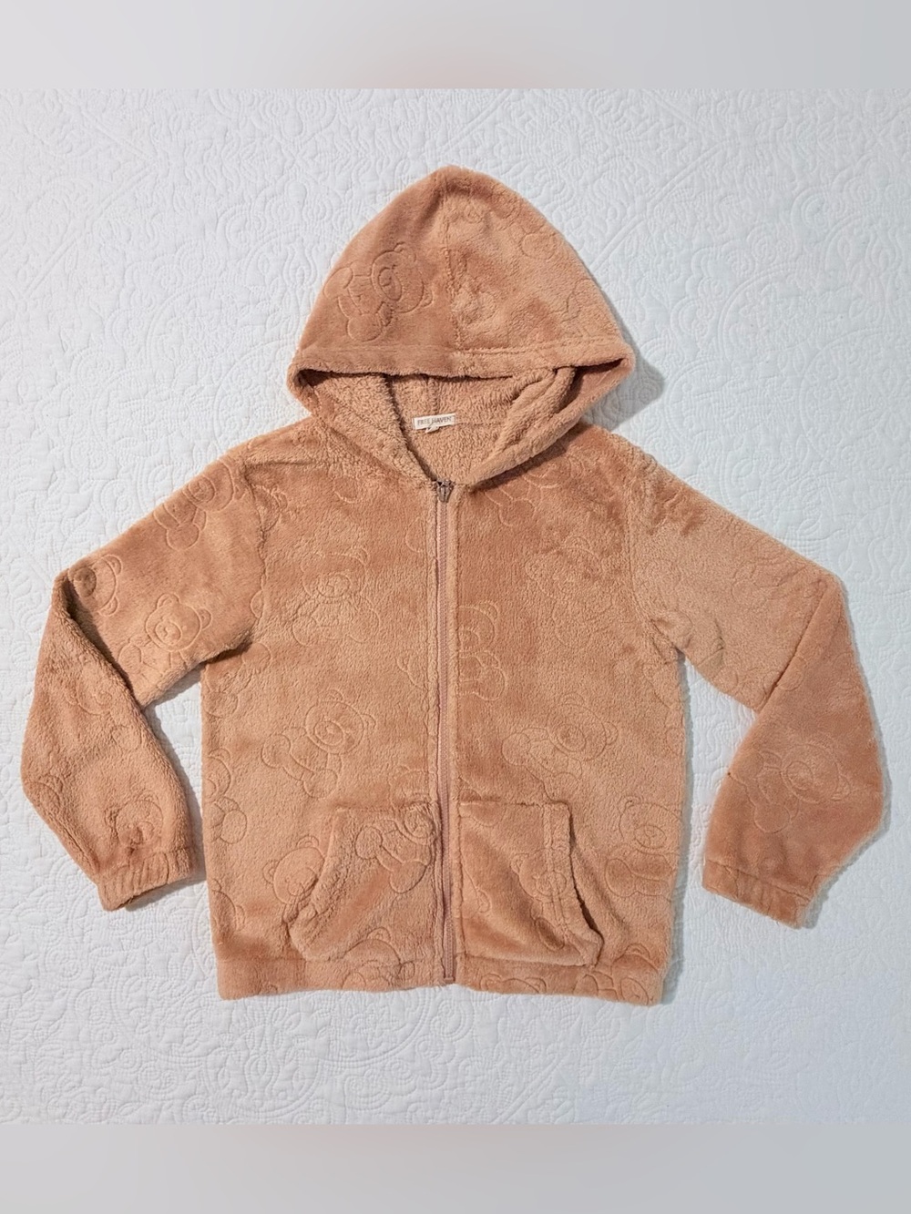 Free Haven | Girls Teddy Bear Embossed Faux Fur Fleece Zip Up Hoodie | Size 7/8